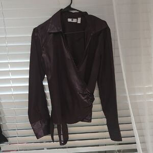 GAP Plum Satin Wrap Blouse